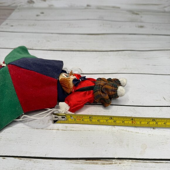 Vintage Small Ceramic & Cloth Clown Toy with Parachute Collectible Hanging Decor - Picture 8 of 9